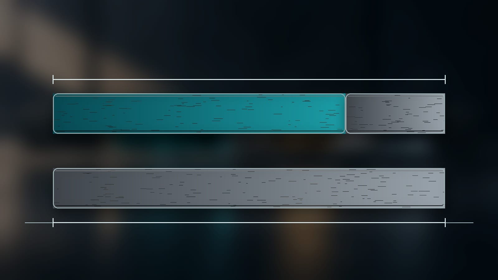 Two bars of identical total length, the upper one divided into two sections and the lower one undivided
