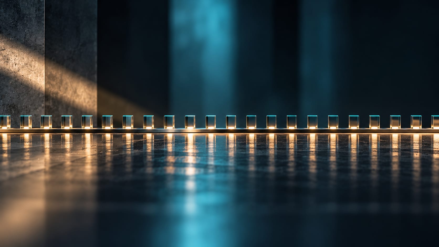 A row of identical marks repeating at even intervals along a baseline, each one the same height as the last