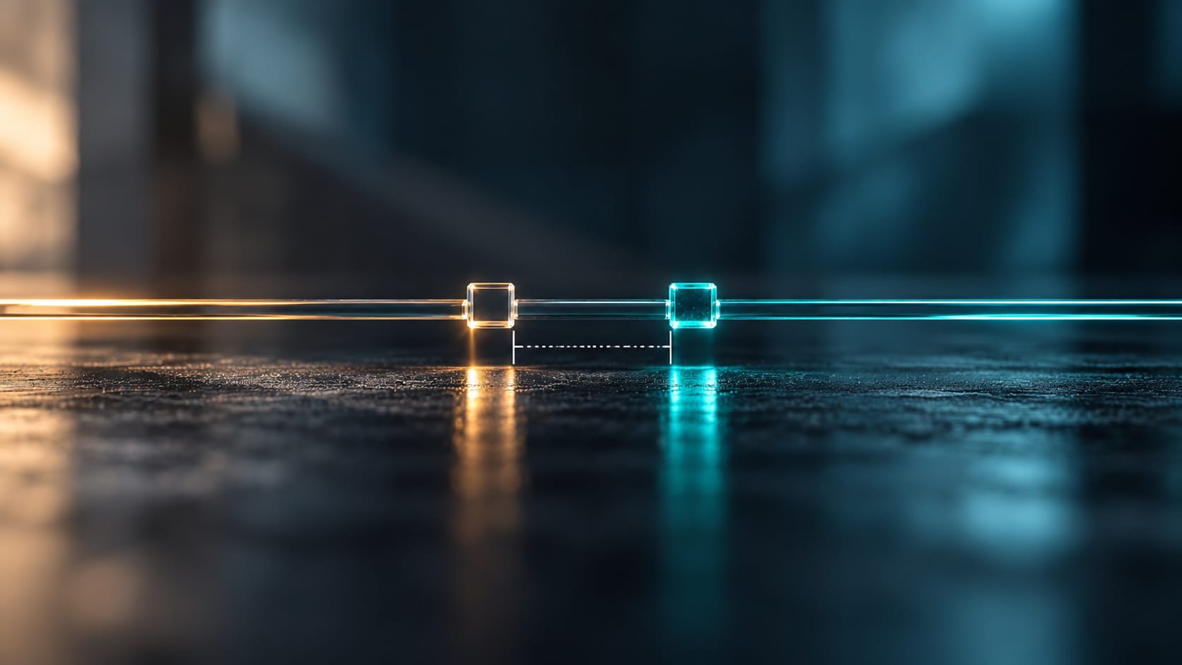 Two markers a short distance apart on a single horizontal line, with the gap between them dimensioned