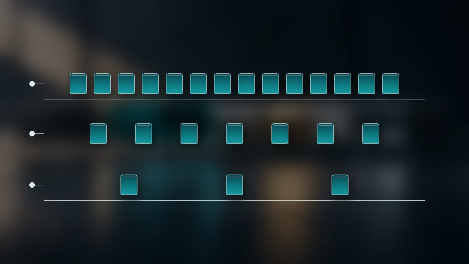 Three rows of identical marks, each row containing a different number of them